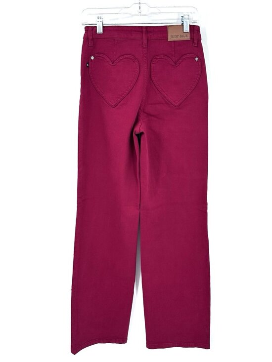 Judy Blue Heart Shaped High Rise Red Straight Leg jeans 3 26 garment dyed denim - Picture 2 of 10